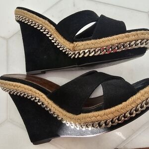 Black Wedge Sandals with Chain Detail